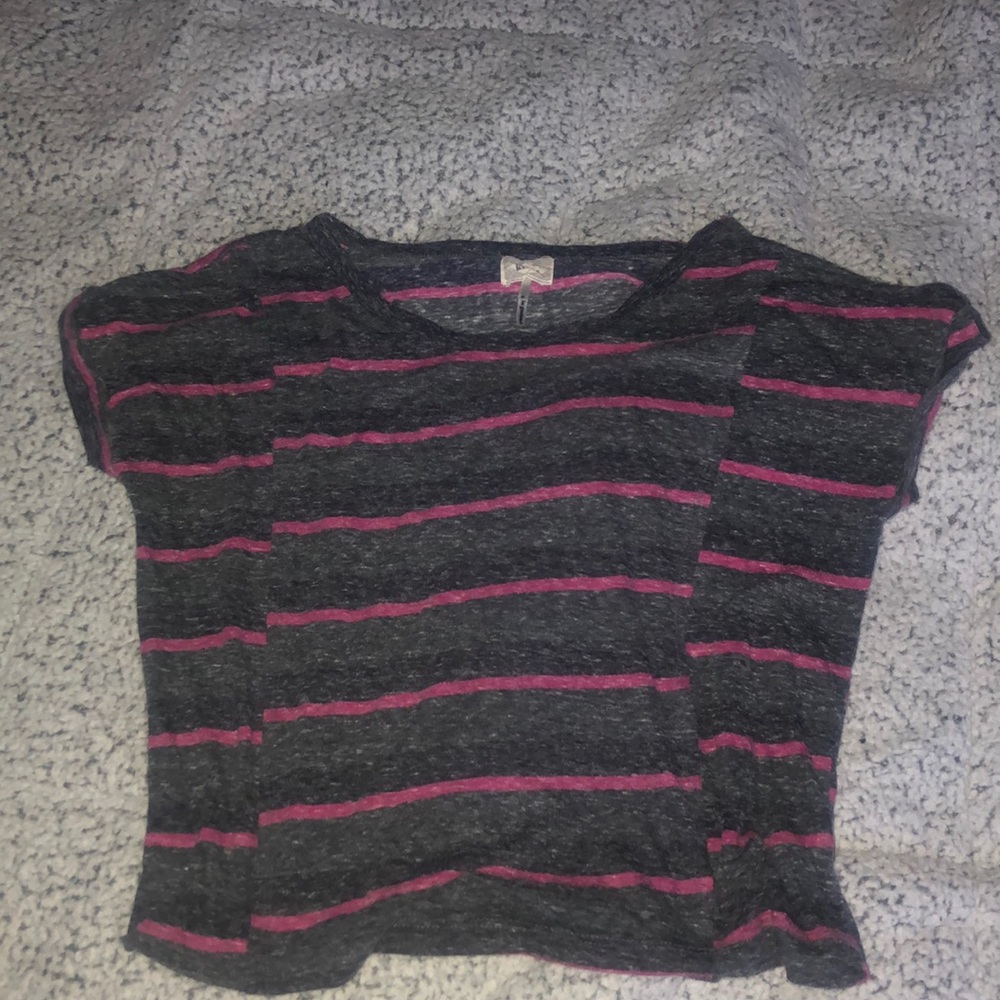 pink and grey striped crop top